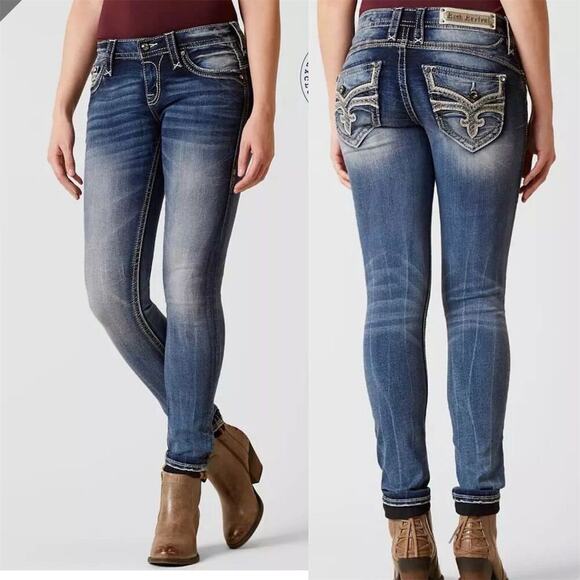 Rock Revival Denim - Rock Revival Elani Skinny Jeans Women’s Size 34 Blue Embellished Pockets